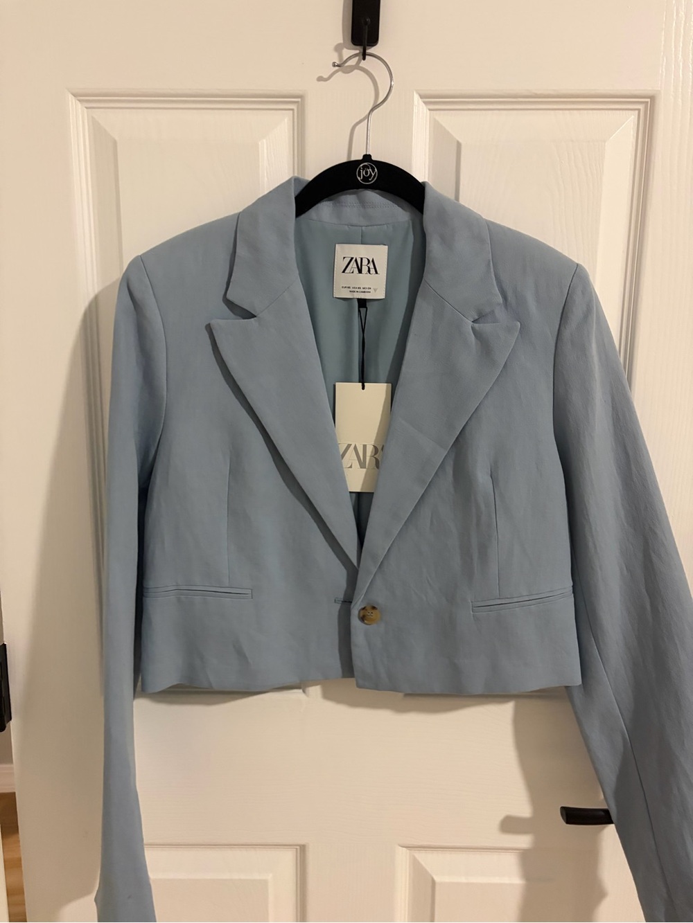 ZARA Pale Blue Cropped Blazer with Single Button